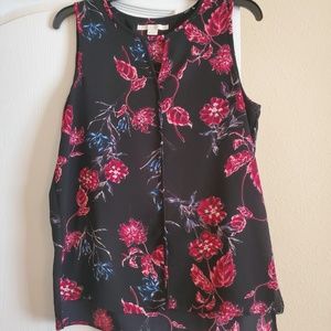 #231 C&E Black Dress Tank w/Red & Blue Flowers